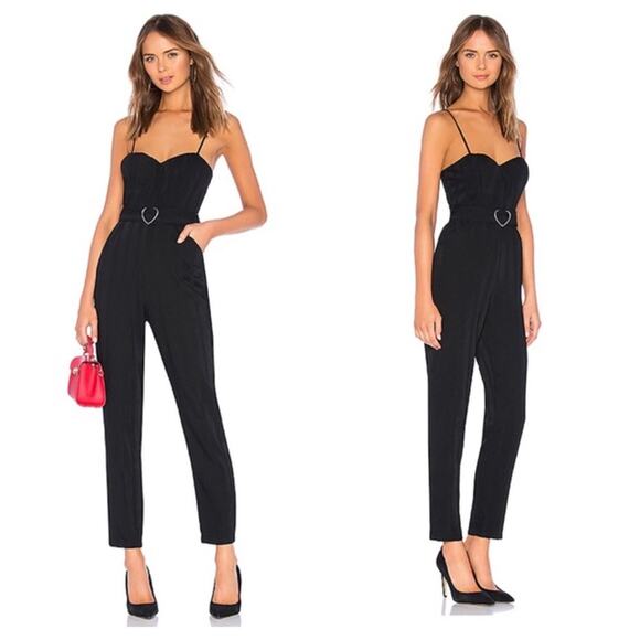 Lovers + Friends Camilla Black Bustier Heart Belt Straight Leg Jumpsuit Small - Picture 1 of 14